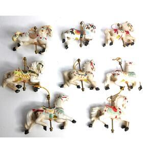 Vintage QVC Porcelain Carousel Horse Christmas Ornaments Set Of 8